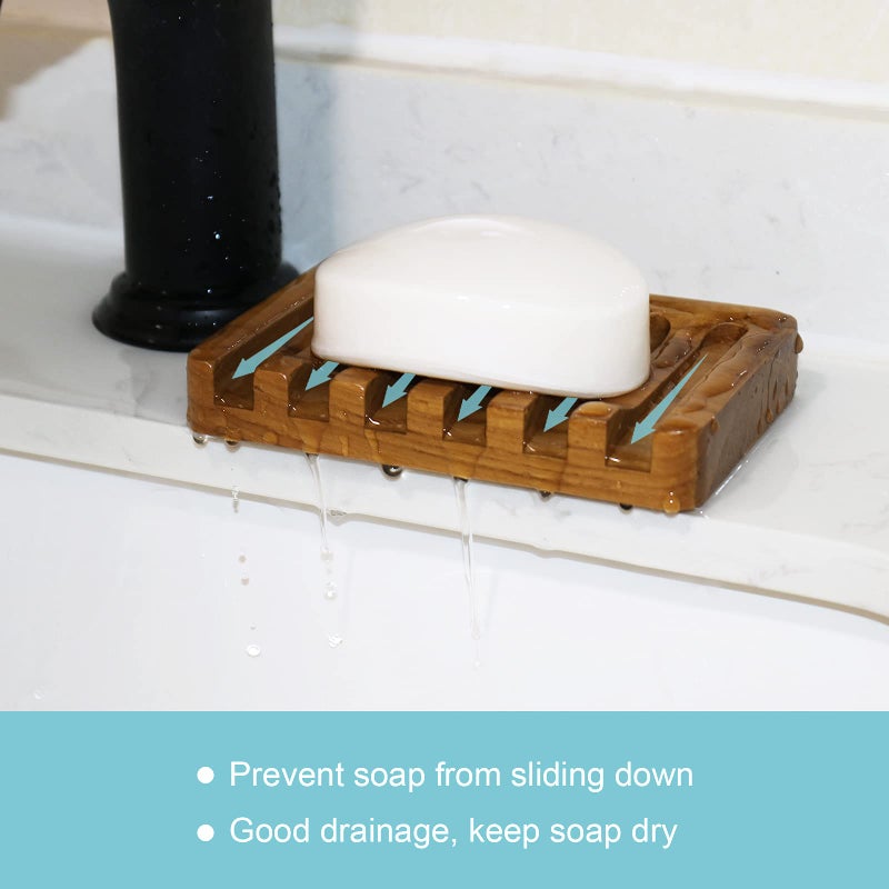 HTB 2PCS Self Draining Soap Dishes by HTB, Teak Wood Soap Holder, Soap Saver for Shower, Bathroom, Bath Tub, Kitchen Sponges, Easy Dry Extend Soap Life - Image 5
